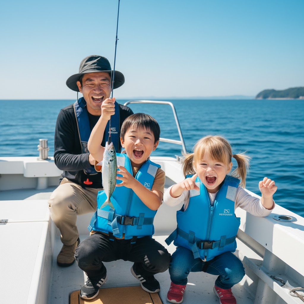 初めてのアジに大興奮の子供たち